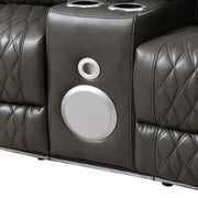 Taddeo - Power Motion Loveseat With Console, Speaker, USB, Wireless Charger & LED - Dark Gray - R&R Furniture Gallery (Fountain Valley, CA)
