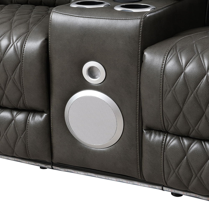 Taddeo - Power Motion Loveseat With Console, Speaker, USB, Wireless Charger & LED - Dark Gray - R&R Furniture Gallery (Fountain Valley, CA)