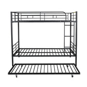 DreamHaus steel construction bunk bed with two stacked sleeping areas and safety railings in a modern bedroom setting
