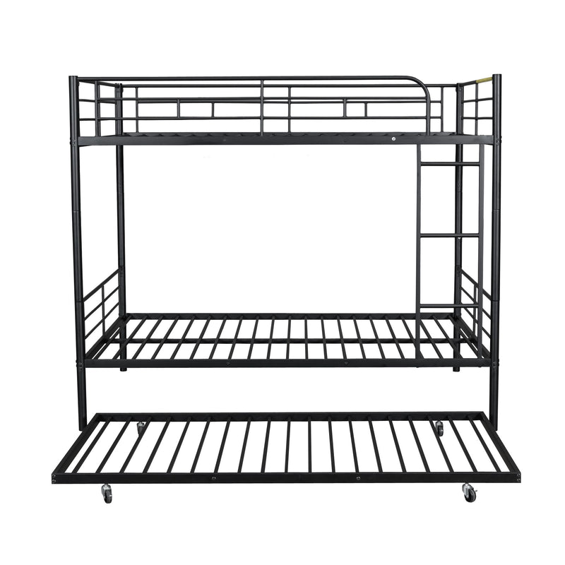 DreamHaus steel construction bunk bed with two stacked sleeping areas and safety railings in a modern bedroom setting