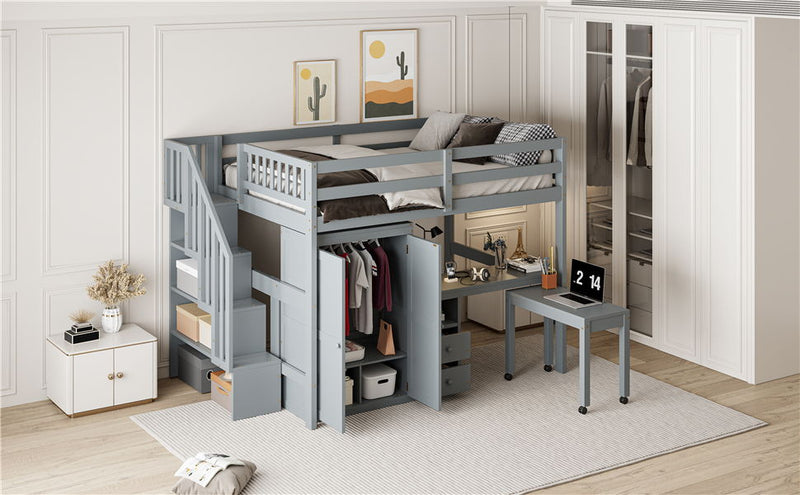Loft Bed With Stairs, Bookshelf, Drawers, Desk & Wardrobe, Space Saving Multifunctional Furniture - R&R Furniture Gallery (Fountain Valley, CA)