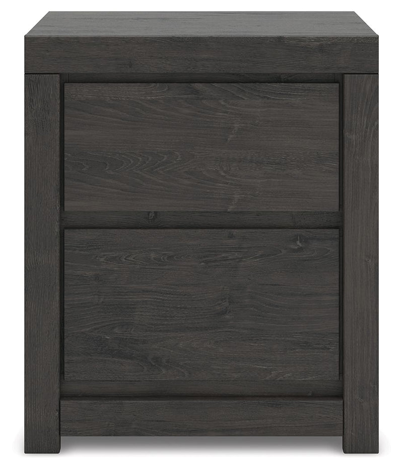 Fraluna - Two Drawer Night Stand - Charcoal - R&R Furniture Gallery (Fountain Valley, CA)