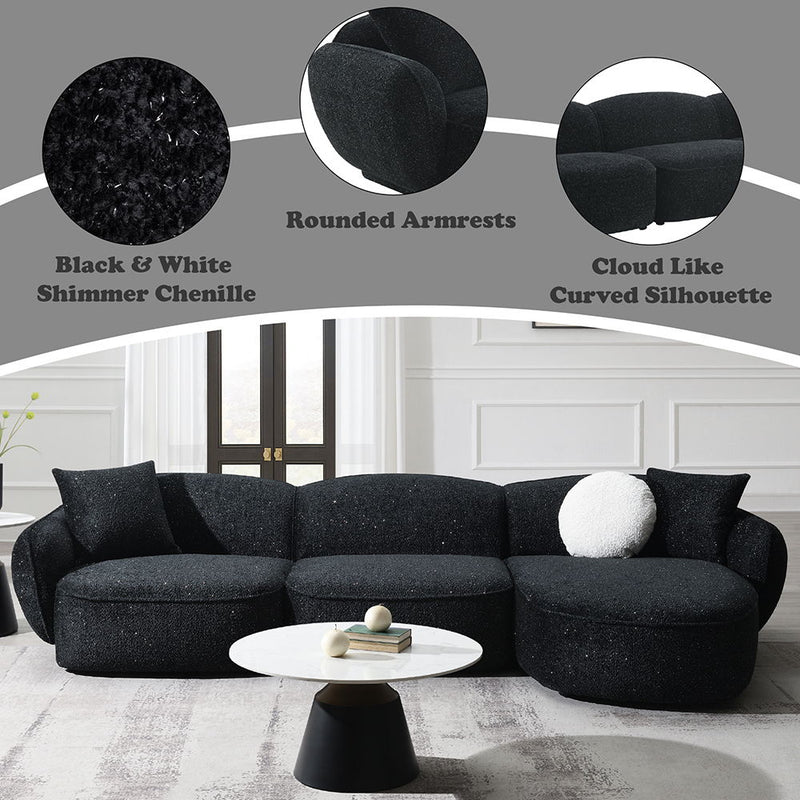 Lucifer - Sectional Sofa With 3 Pillows - Black Shimmer Chenille - R&R Furniture Gallery (Fountain Valley, CA)