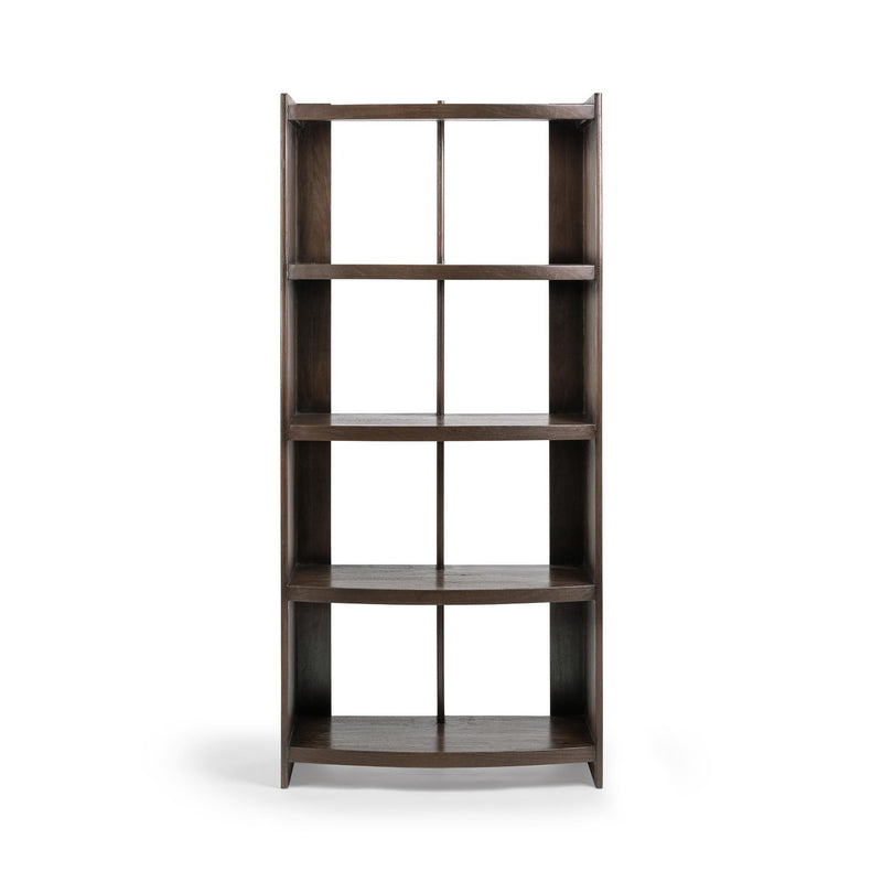Classic Home Kyra Cocoa Brown bookshelf with multiple shelves and a sturdy wooden frame for stylish storage.