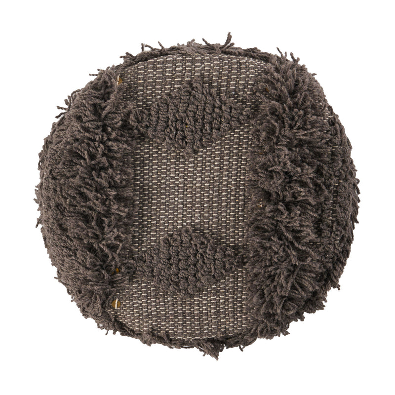Dark brown Noble House handcrafted wool and cotton foot stool with eucalyptus wood frame, designed as a stylish ottoman.