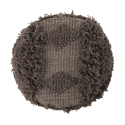 Dark brown Noble House handcrafted wool and cotton foot stool with eucalyptus wood frame, designed as a stylish ottoman.