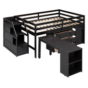 Loft Bed With Retractable Writing Desk And 3 Drawers With Storage Stairs And Shelves - R&R Furniture Gallery (Fountain Valley, CA)