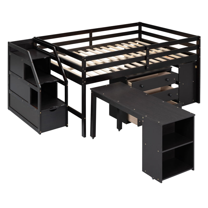Loft Bed With Retractable Writing Desk And 3 Drawers With Storage Stairs And Shelves - R&R Furniture Gallery (Fountain Valley, CA)