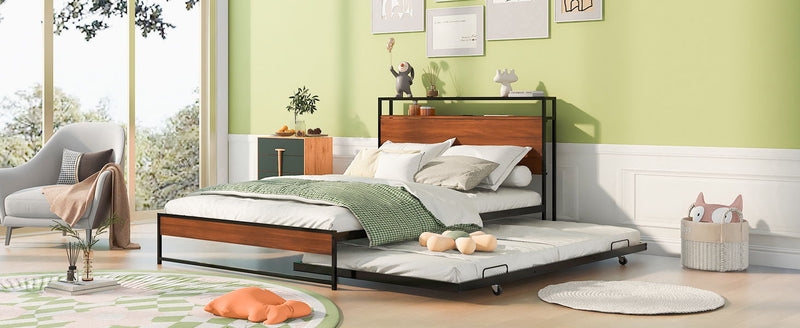 Platform Bed Frame With Trundle, USB Ports And Slat Support, No Box Spring Needed - R&R Furniture Gallery (Fountain Valley, CA)