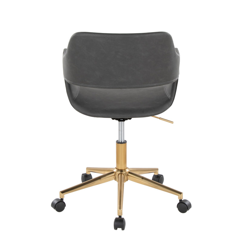 Lumi Source Margarite contemporary task desk chair with black cushioned seat and ergonomic backrest, on a swivel base.