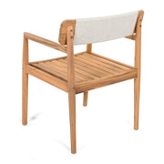 Creative Braided Acacia Wood Outdoor Dining Table And Chairs With Armrests (Set of 2) - Teak / White - R&R Furniture Gallery (Fountain Valley, CA)