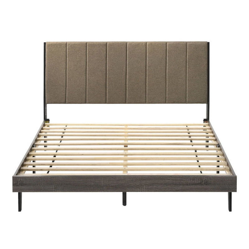 Valdemar - Queen Bed - Brown Fabric & Weathered Gray - R&R Furniture Gallery (Fountain Valley, CA)