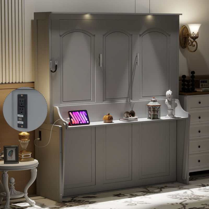 Murphy Bed With Desk, LED Lights & USB Charging Station - R&R Furniture Gallery (Fountain Valley, CA)