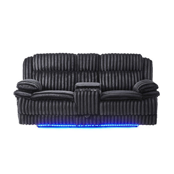 Winston - Power Console Recliner Loveseat With LED And Hidden Drawer - Black