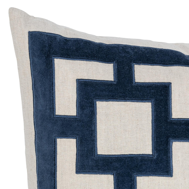 Navy blue Classic Home Novel Estate 22x22 inch NV Corbin accent pillow with decorative design, perfect for living room decor.