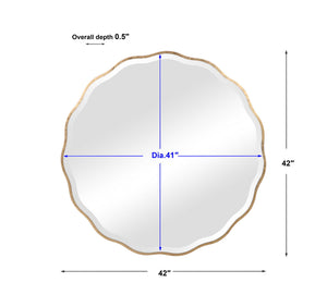 Uttermost Aneta round wall mirror with a sleek frame, hanging on a wall, reflecting a modern interior.