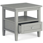 Handcrafted Warm Shaker coffee table by Simpli-Home featuring a wooden tabletop and sturdy legs in a natural finish.