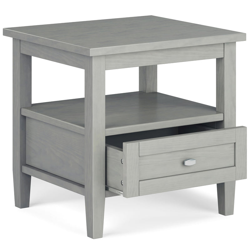 Handcrafted Warm Shaker coffee table by Simpli-Home featuring a wooden tabletop and sturdy legs in a natural finish.
