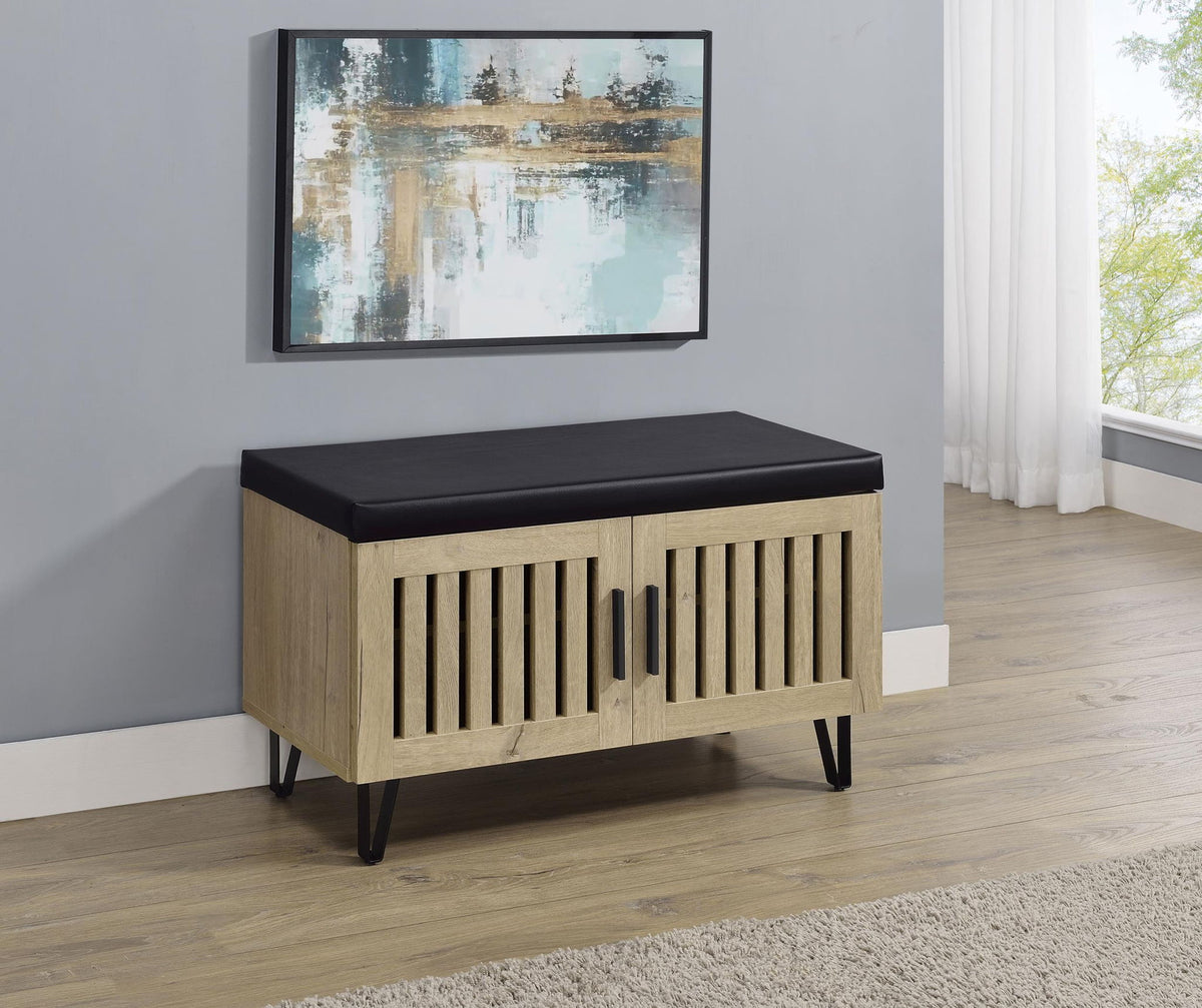 Brixton 2-door Padded Entryway Shoe Storage Bench White Oak