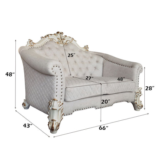 Vendome II - Loveseat With 4 Pillows - Two Tone Ivory Fabric & Antique Pearl - R&R Furniture Gallery (Fountain Valley, CA)