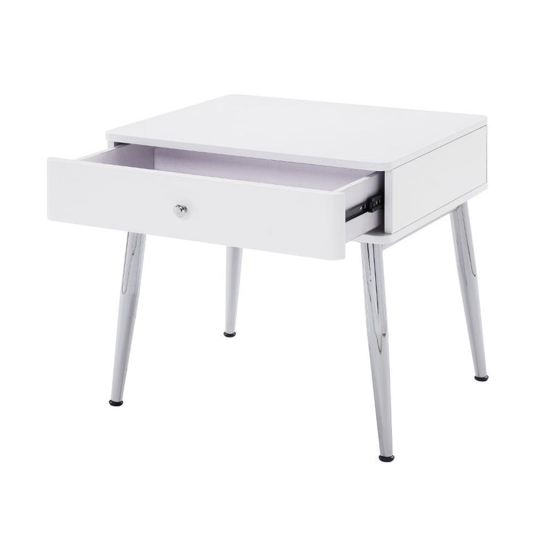 Weizor - End Table - White High Gloss & Chrome - R&R Furniture Gallery (Fountain Valley, CA)