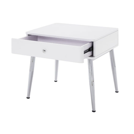 Weizor - End Table - White High Gloss & Chrome - R&R Furniture Gallery (Fountain Valley, CA)