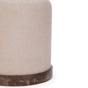TOV Furniture Como Burl and Cotton Jute Accent Stool in peach with a woven design and wooden legs.