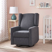 Noble House Landau contemporary fabric upholstered swivel recliner with padded armrests and a sleek modern design.