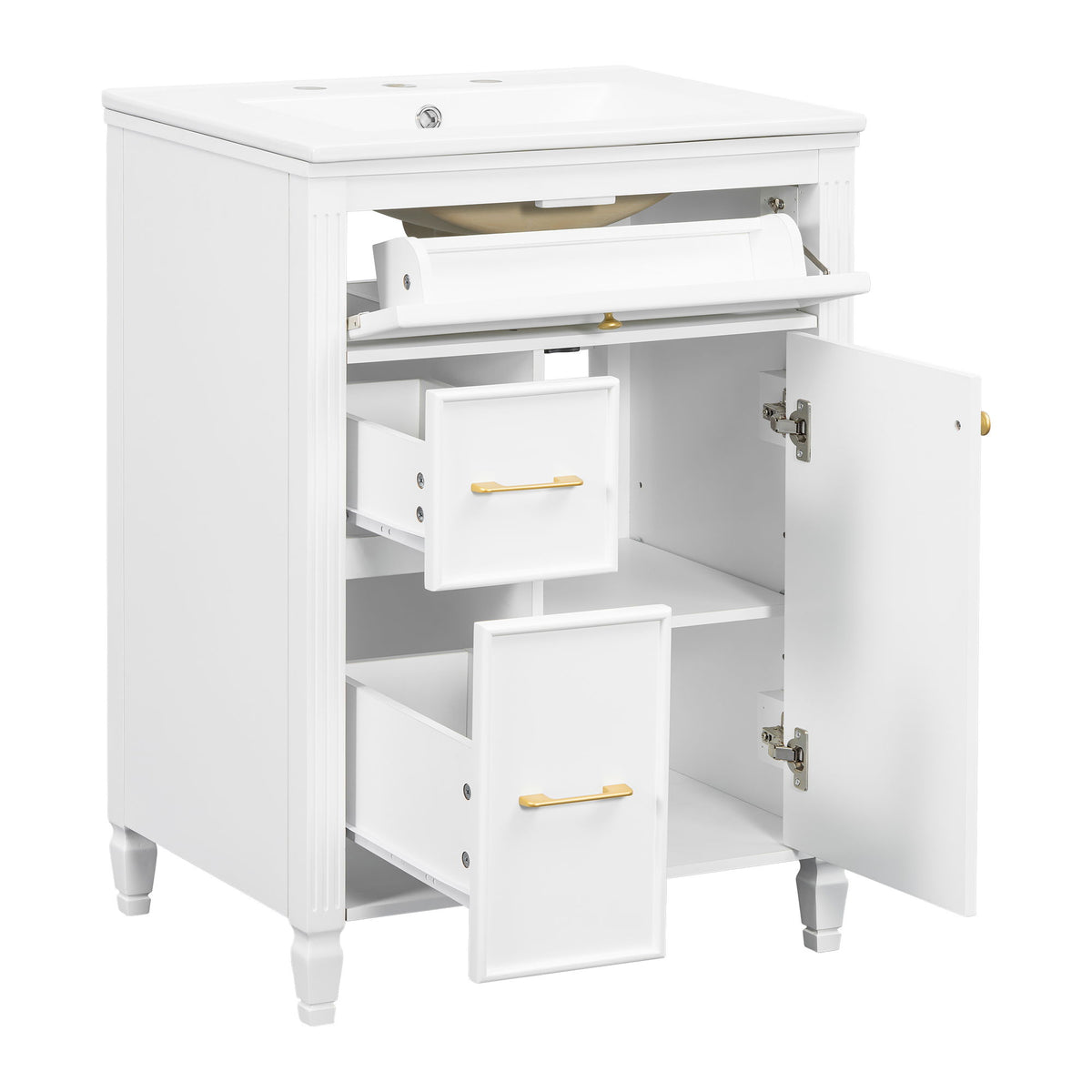 Freestanding Bathroom Vanity With Sink, Soft Close Door, Tip Out Drawer