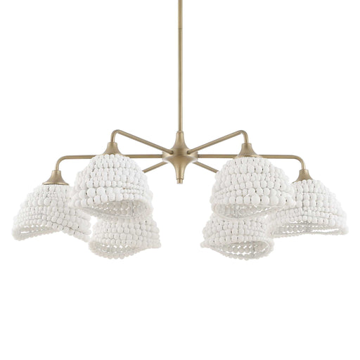 Uttermost Biddeford 6-light beaded pendant light in white hanging from ceiling, decorative pendant lighting fixture.