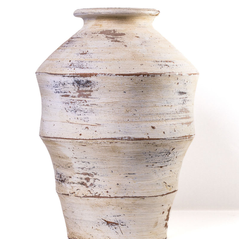 Visha - Scalloped Distressed Terracotta Vase - Cream - R&R Furniture Gallery (Fountain Valley, CA)