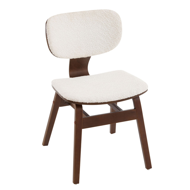 Modern Boucle Fabric Upholstered Side Chair, Bentwood Frame - White / Walnut - R&R Furniture Gallery (Fountain Valley, CA)