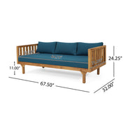 Noble House Claremont 3-seater teak acacia wood daybed sofa with water-resistant cushions, outdoor seating for relaxing spaces