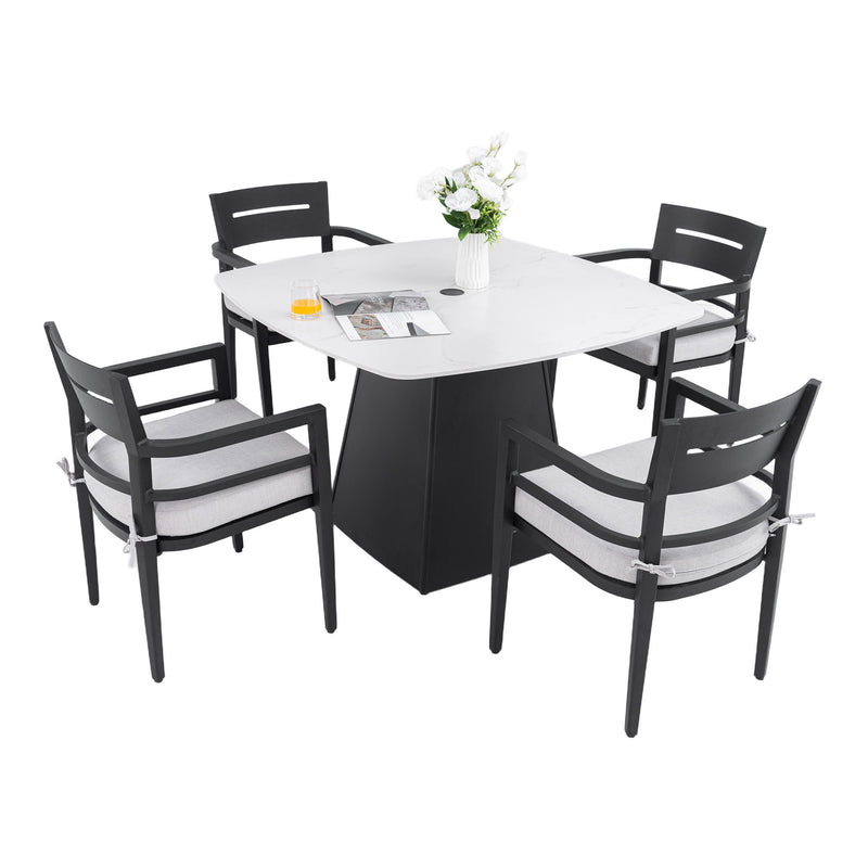 Outdoor Patio Dining Set, Squircle Dining Table, Dining Chairs With Sunbrella Cushions - R&R Furniture Gallery (Fountain Valley, CA)