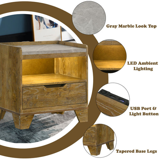 Garcia - Nightstand With LED - Light Brown - R&R Furniture Gallery (Fountain Valley, CA)