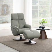 Kandoro - Motion Accent Chair With Swivel & Ottoman - Gray Leather & Brown Base - R&R Furniture Gallery (Fountain Valley, CA)