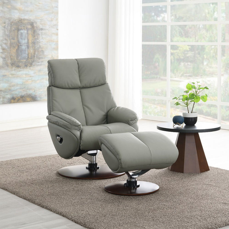 Kandoro - Motion Accent Chair With Swivel & Ottoman - Gray Leather & Brown Base - R&R Furniture Gallery (Fountain Valley, CA)