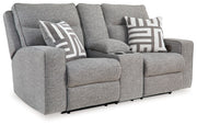 Biscoe - Power Reclining Loveseat With Console /Adj Headrest - Pewter - R&R Furniture Gallery (Fountain Valley, CA)