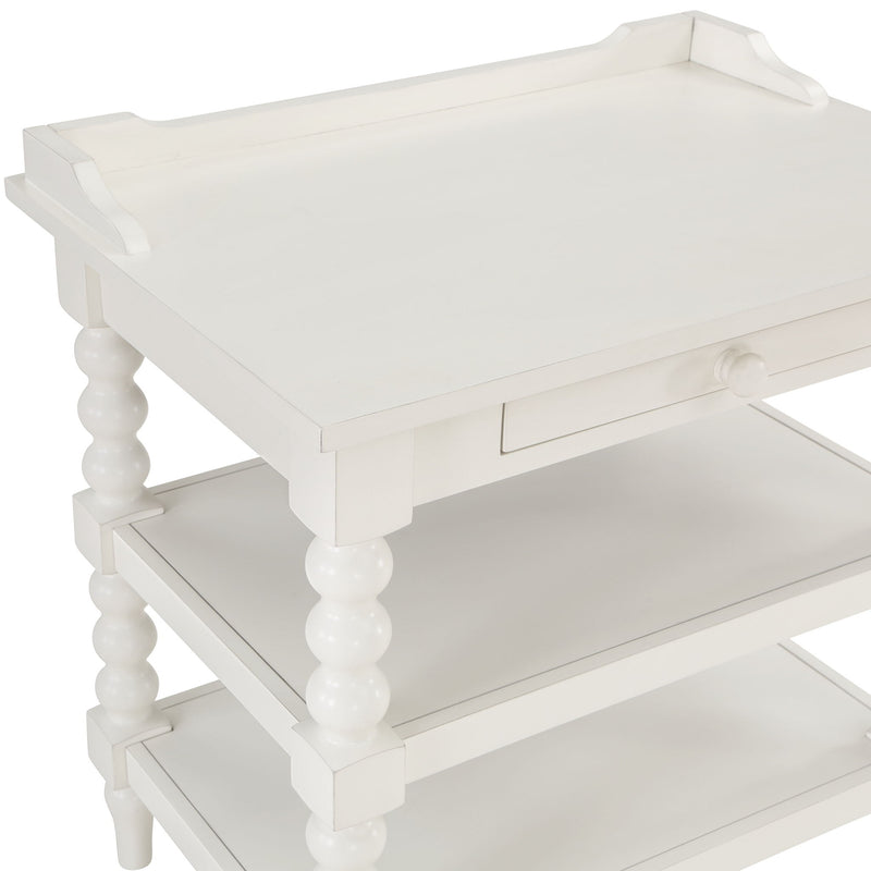 Aria - Nightstand With Styling, 2 Shelves, Pull Out Tray, Spool Turned Legs - Antique White - R&R Furniture Gallery (Fountain Valley, CA)