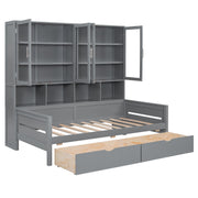 Daybed With Glass Door Storage Cabinets, Built In LED Lighting And Shelves - R&R Furniture Gallery (Fountain Valley, CA)