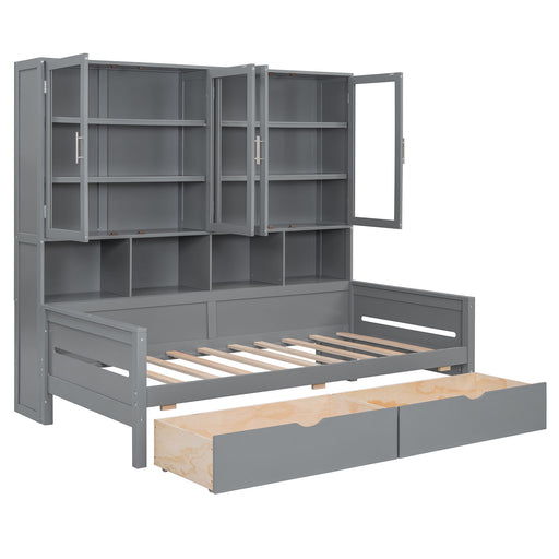 Daybed With Glass Door Storage Cabinets, Built In LED Lighting And Shelves - R&R Furniture Gallery (Fountain Valley, CA)