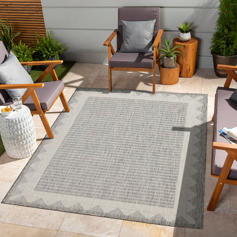 Sunshine - 5'3" X 7'3" Indoor & Outdoor Area Rug - Silver - Polypropylene - R&R Furniture Gallery (Fountain Valley, CA)