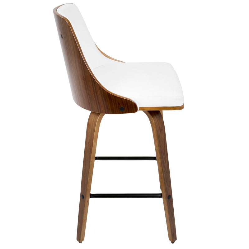 Set of two Lumi Source Gianna mid-century modern counter stools with wooden seats and black metal legs.
