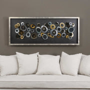 Silver shadow box wall decor discs by Uttermost featuring layered metal discs with a modern, artistic design.