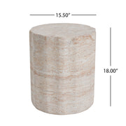 Elegant beige Noble House concrete side table with travertine top, suitable for indoor or outdoor use, lightweight and stylish.