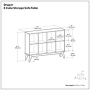 Simpli-Home Draper handcrafted low bookcase with cube organizers, featuring multiple open compartments for storage and display.