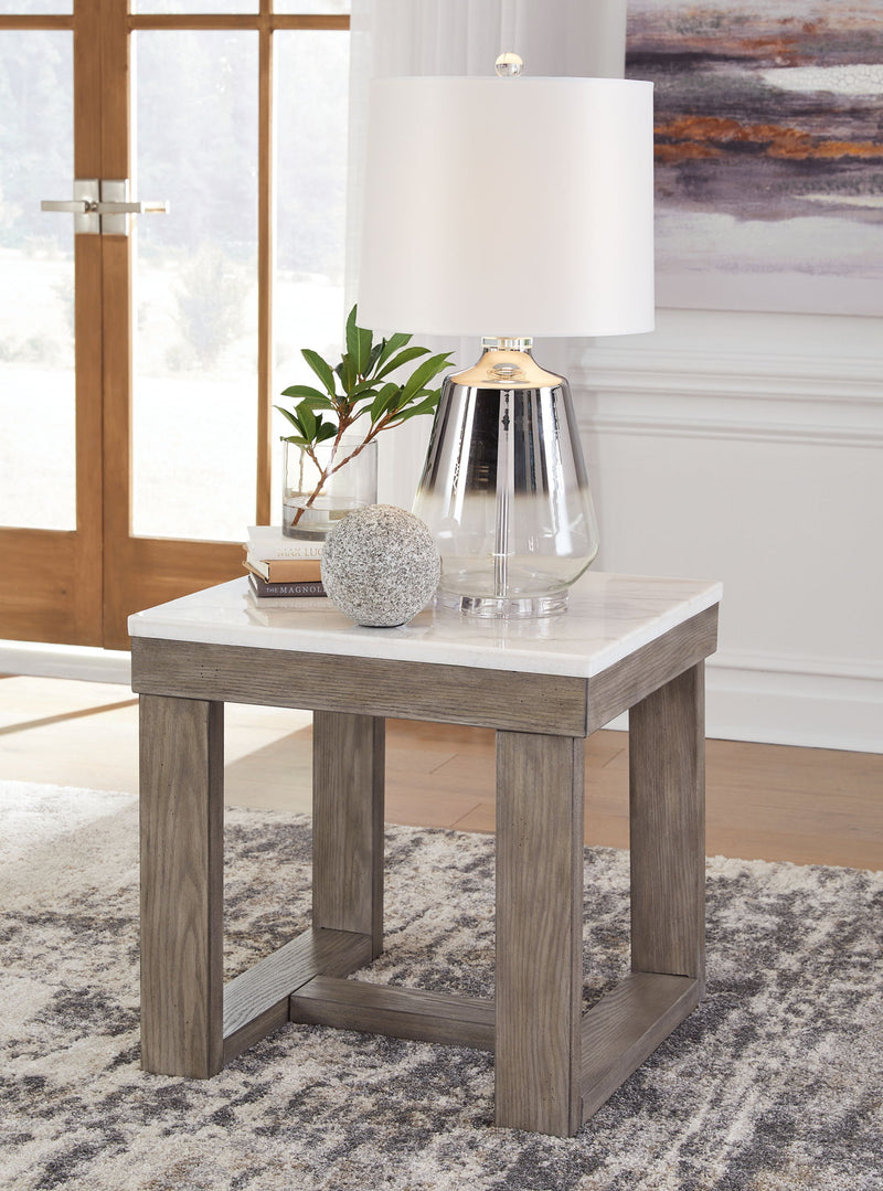 Loyaska - Square End Table - Brown / Ivory - R&R Furniture Gallery (Fountain Valley, CA)