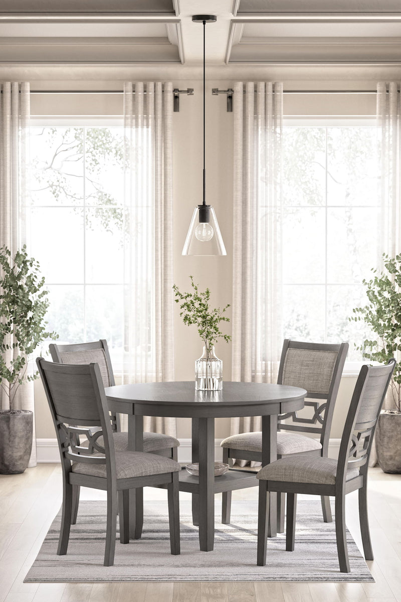 Gray 5-piece dining room table set by Signature Design by Ashley featuring a rectangular table and matching chairs.