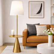 Celestial - Modern Floor Lamp With Accent Table With Large Shade - Gold / White - R&R Furniture Gallery (Fountain Valley, CA)