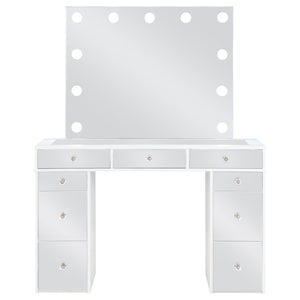 Winona - Makeup Vanity Set With Bulb Lit Mirror And Upholstered Stool - White